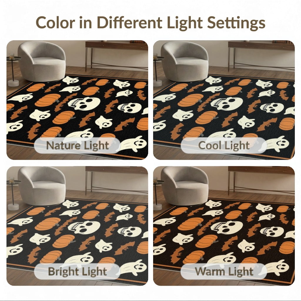 ODIKA 8'x10' Washable Area Rug Halloween Harvest Spirits Grinning Lantern Entrance Doormat Door for Living Room, Under Sectional, Family , Durable, Non-Slip