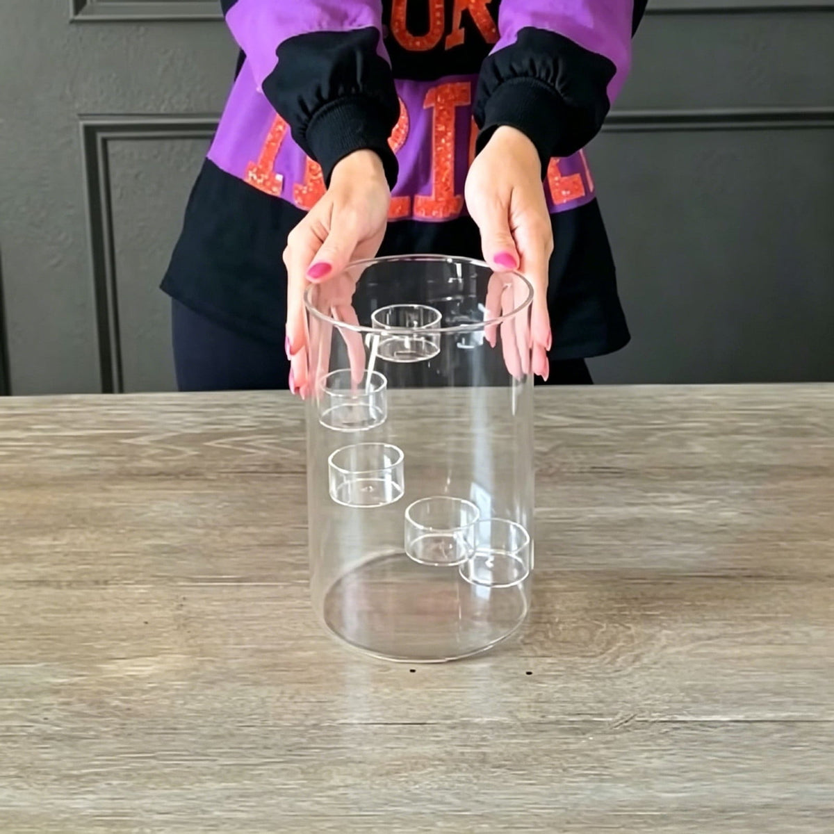 Halloween Glass Cylinder Hurricane Candle Holder for Tea Light Pillar Candle Holders Table Centerpiece,Clear Decorative Geometric Candle Holder for Wedding,Party(ONLY Candle Holder+Candle)