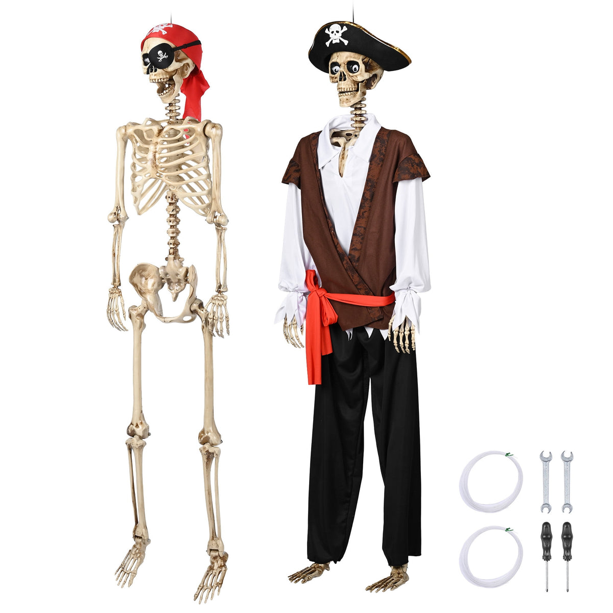 Yescom 5.6ft Halloween Pirate Captain Skeleton Life Size Human Bone Movable Joints Outdoor Decor 2026
