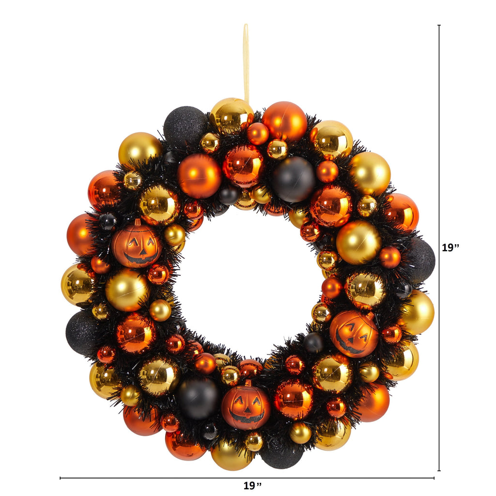 Nearly Natural 30in. Halloween Shatterproof Jack-o'-lantern Pumpkin Ornament Wreath