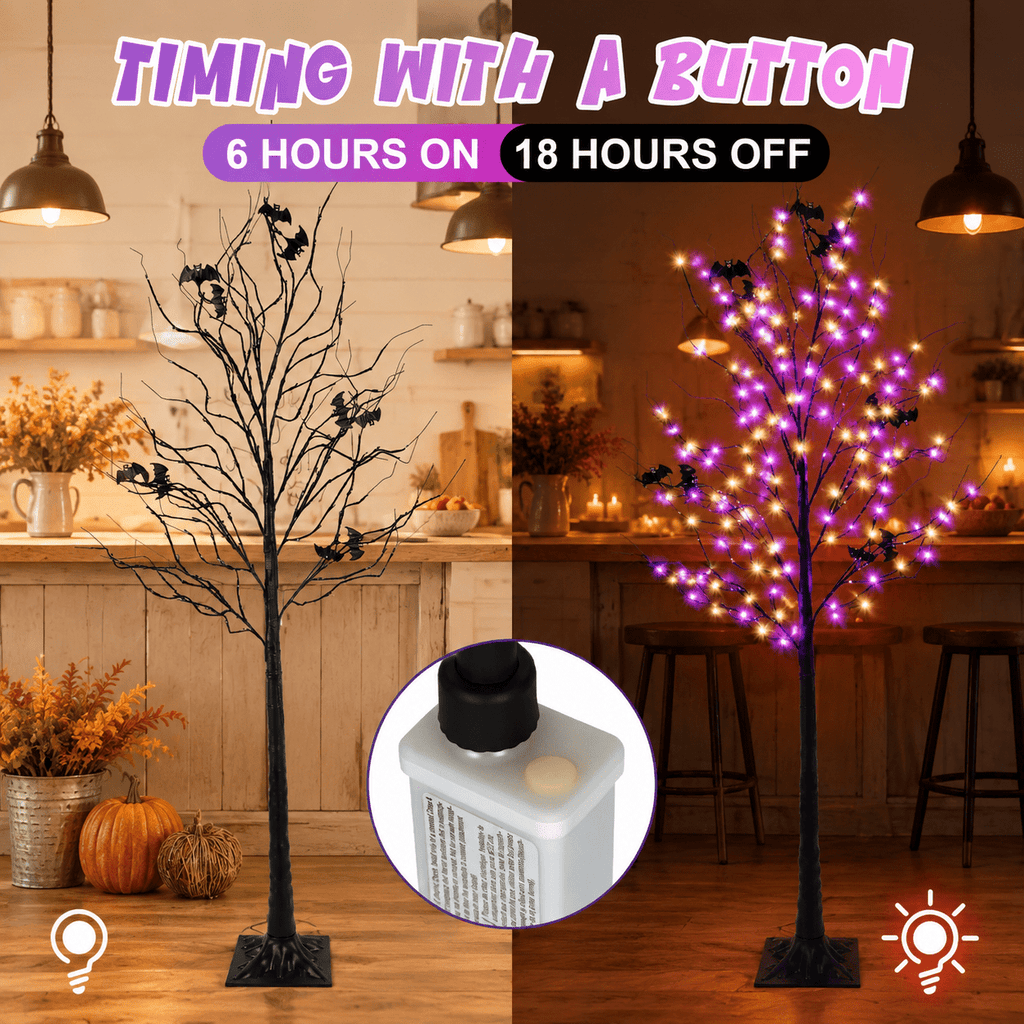 Lighted Tree With 260 Led Lights 6ft Black Timer 8 Modes Dimmable Web & Bats Diy Indoor Outdoor Decorations