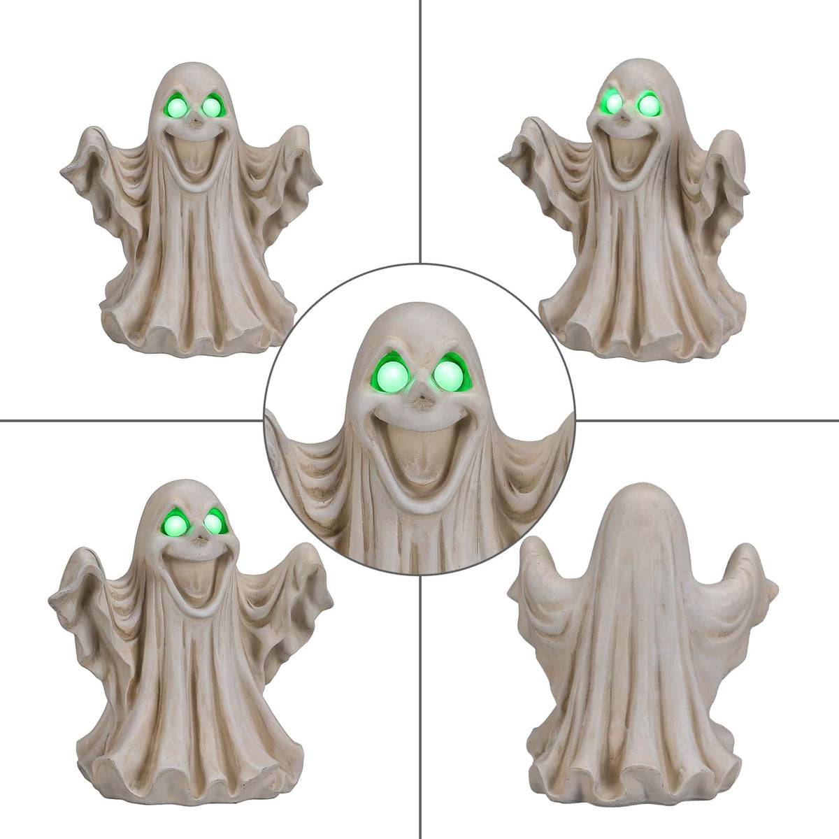 Halloween Ghost Statue with LED Glowing Eyes, Resin Ghost Figurine Tabletop Decor for Indoor Home, Mantel, Shelf, Entryway and Halloween Party Display
