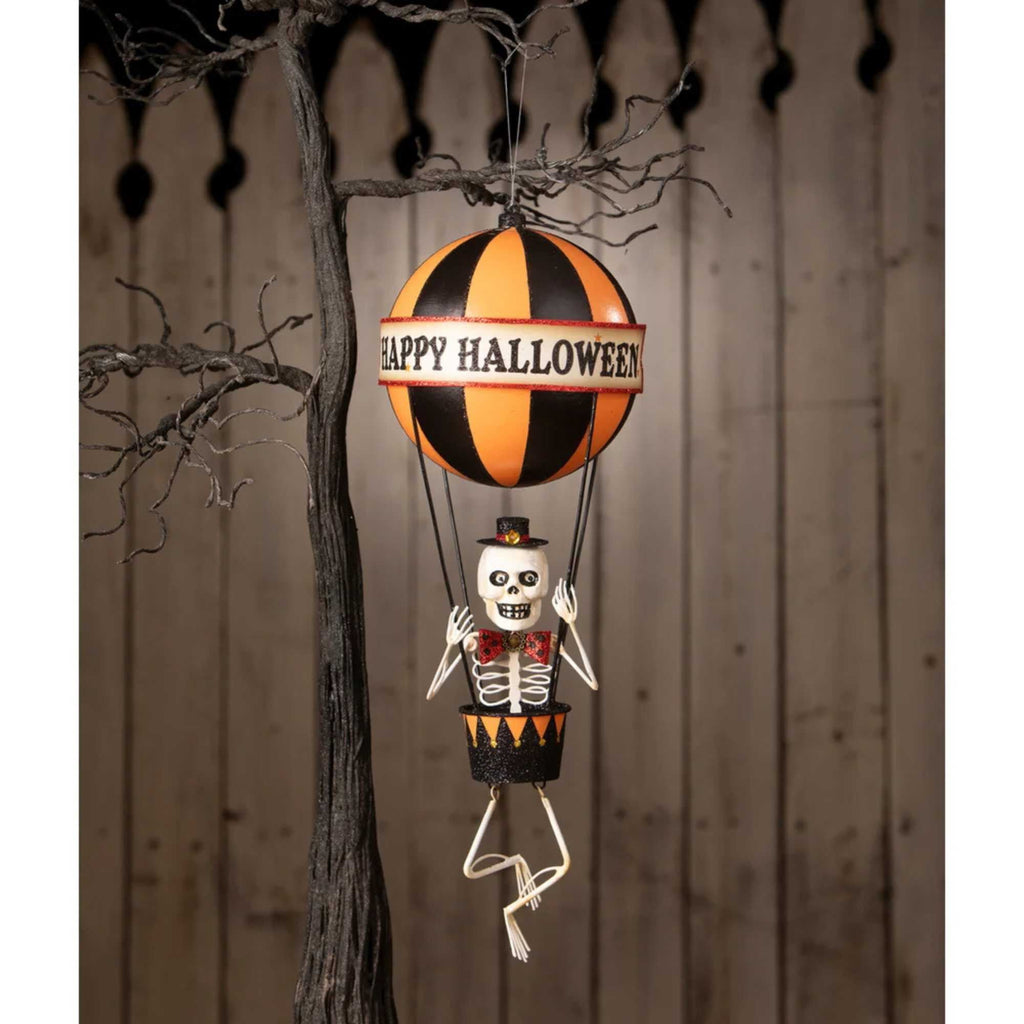 Bethany Lowe 13.50In Happy Halloween Balloon, Tin, Skeleton Hot Air Ka5406