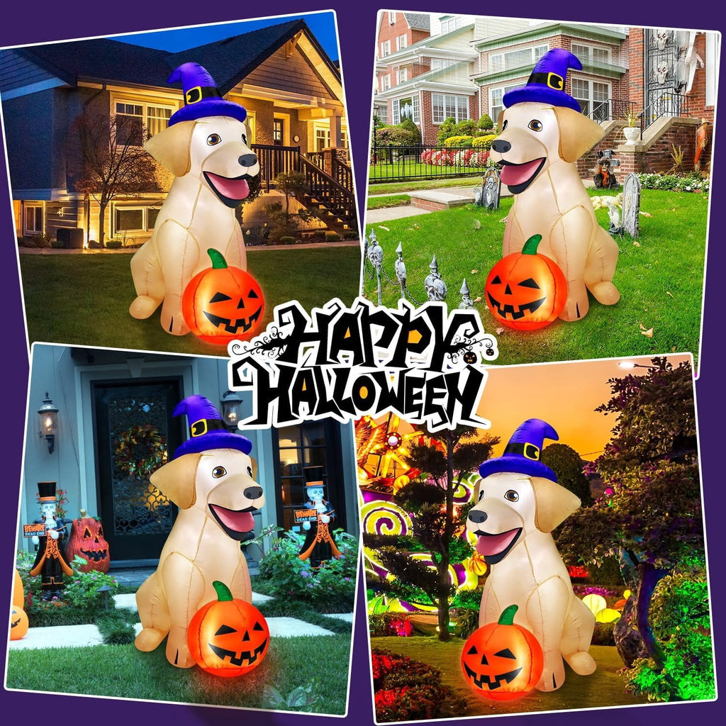 5 Ft Halloween Inflatable Dog with Pumpkin LED Outdoor Yard Decoration