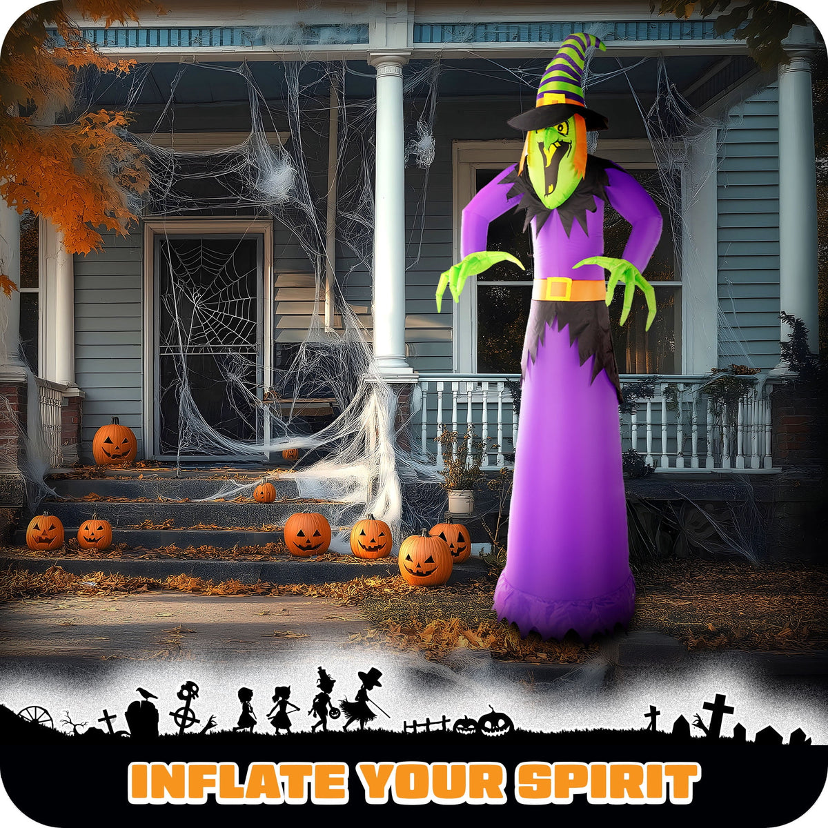 G128 10ft Witch Halloween Inflatable Outdoor Holiday Yard Decoration with LED Lights Fast Inflate