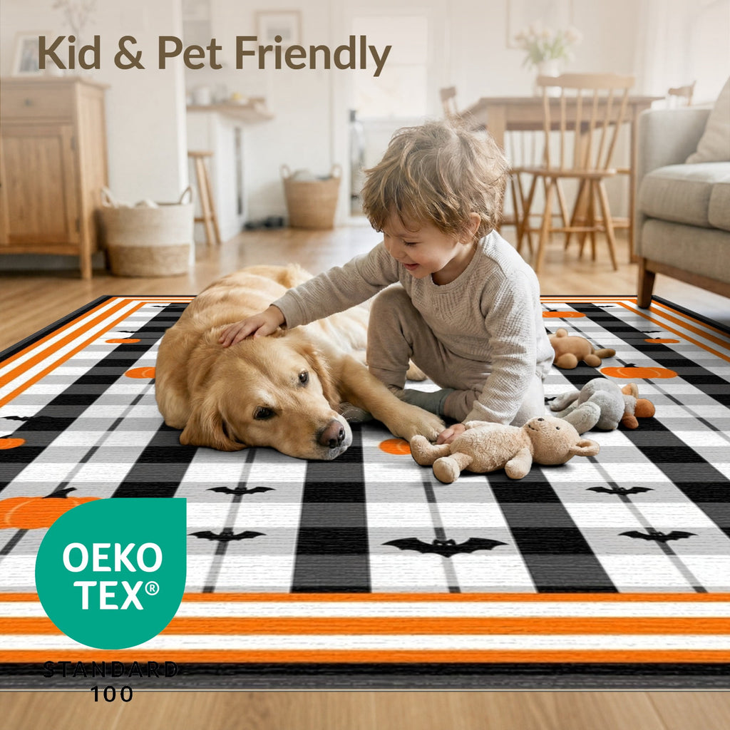 ODIKA Halloween Spooky Harvest Striped Welcome Ghosts Fallc Door Doormat Stain Resistant Low Profile for Dorm Room, Small Living Apartment