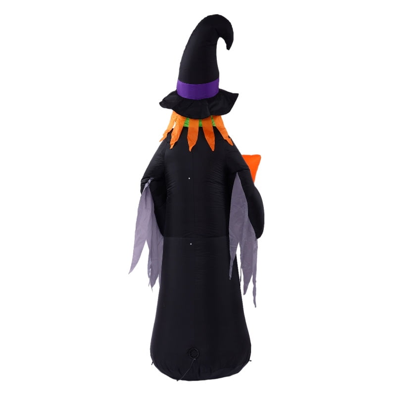 7.87 Ft Halloween Inflatable Witch Decoration with Witch Way Sign, Inflatable Yard Decor Blow Up with Build-in LEDs Lights for Haunted House Indoor Outdoor Decor,Giant Spooky Witch Decor