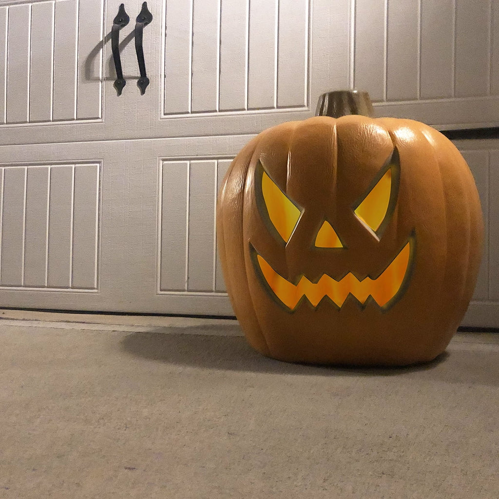 Gamexcel 21" LED Light-Up Jack O Lantern, Pre-lit Halloween Plastic Pumpkin Lights for Indoor/Outdoor Decoration - Angry Face