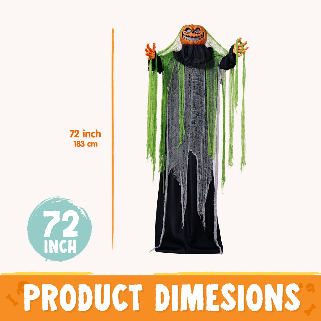 Joyfy 67"(5.6ft) Standing Grim Reaper with Chain, Large Halloween Decorations Outdoor, Life Size Animatronics Skelton, Sound-Actived Party Decor with Creepy Sound & LED Eyes, Scary Haunted House Prop