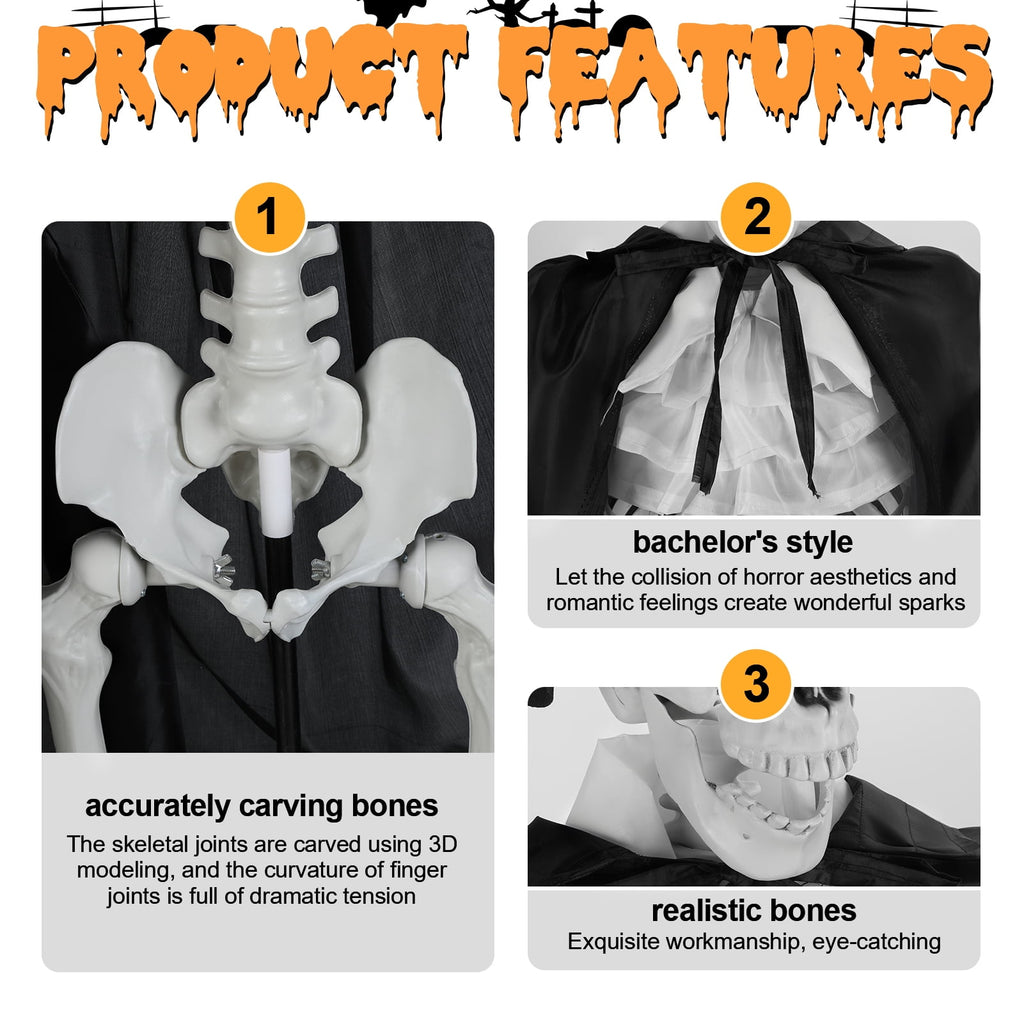 Thehsnt 65" Posable Skeleton Couple - Life Size Halloween Bride & Groom with Movable Joints