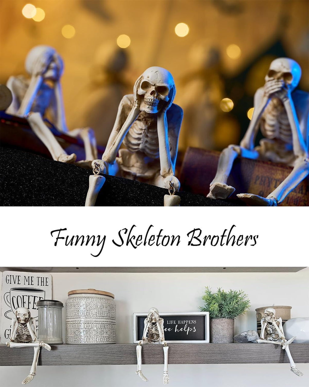 No Evil Skeleton Statue Set for Halloween and Day of the Dead Decor