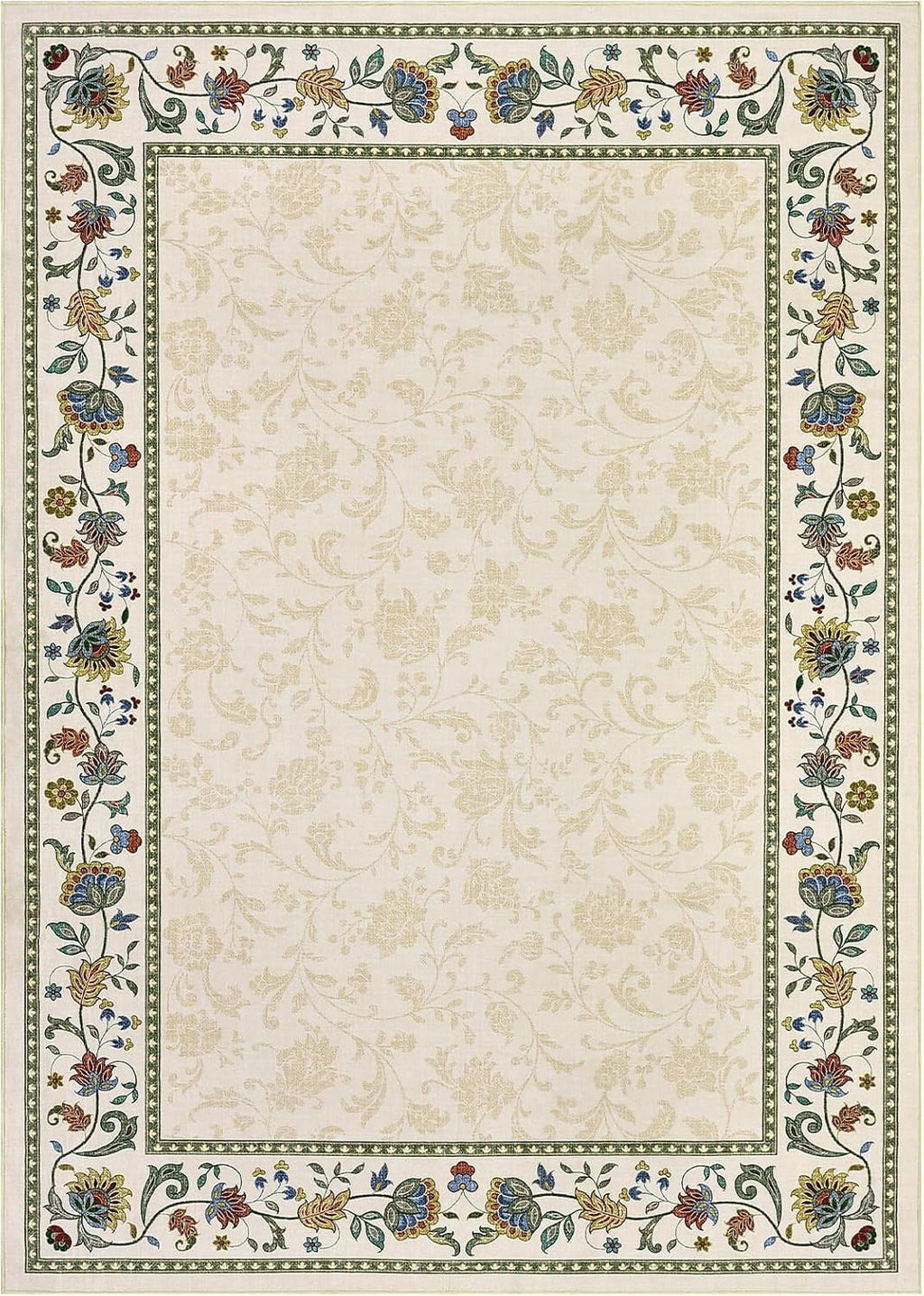 Large Living Room Rug 10x13 Non-Slip Floral Indoor Carpet Washable Floral Bordered Floor Mat Low Pile Non-Shedding Foldable Neutral Bedroom Rugs for Dining Room Nursery Home Office Red