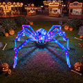 47-Inch Prismatic Iridescent Spider Halloween Decoration with 150 LED Lights, Red Glowing Eyes, Metal Base and Ground Stakes