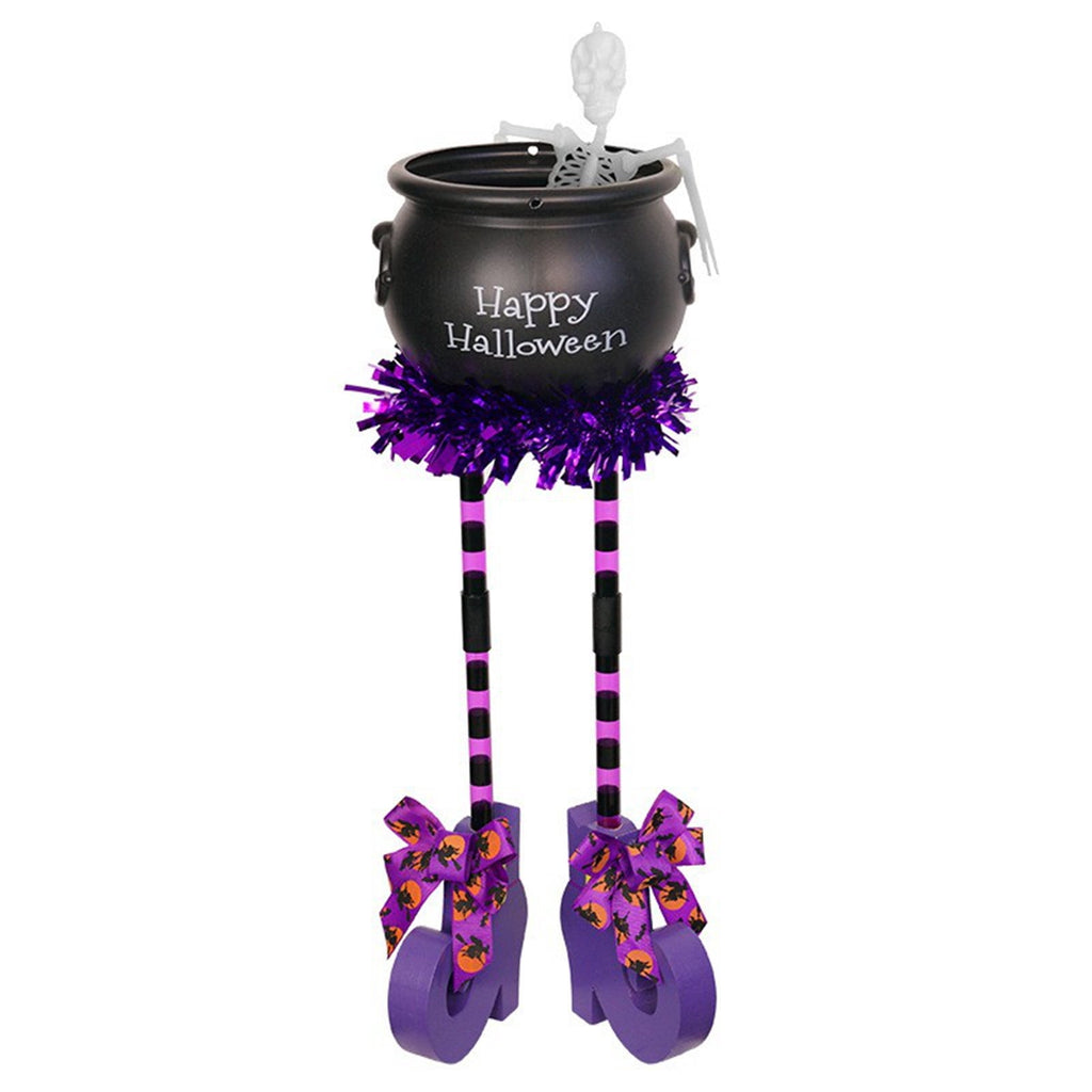 Yashow Classic Black Plastic Wood Witch Candy Bowl Adjustable Legs Luminous Skeleton Decorative Prop Set for Halloween Party Porch Decoration, 1-Pack, 23.62 inch