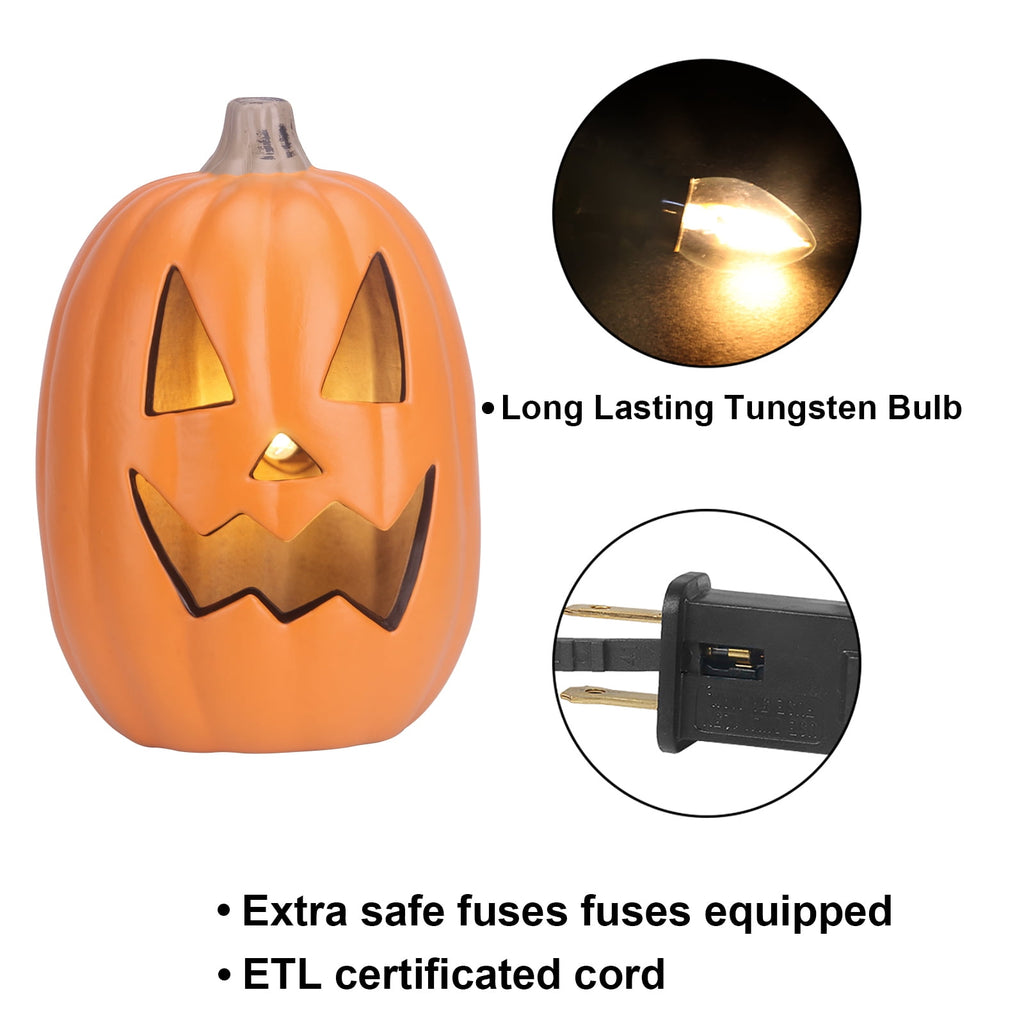 Gamexcel 21" LED Light-Up Jack O Lantern, Pre-lit Halloween Plastic Pumpkin Lights for Indoor/Outdoor Decoration - Angry Face