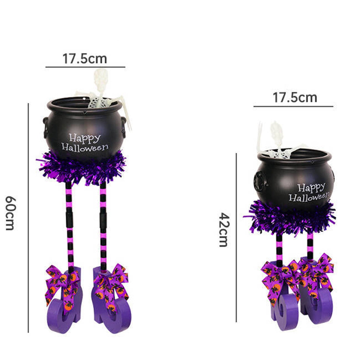 Yashow Classic Black Plastic Wood Witch Candy Bowl Adjustable Legs Luminous Skeleton Decorative Prop Set for Halloween Party Porch Decoration, 1-Pack, 23.62 inch