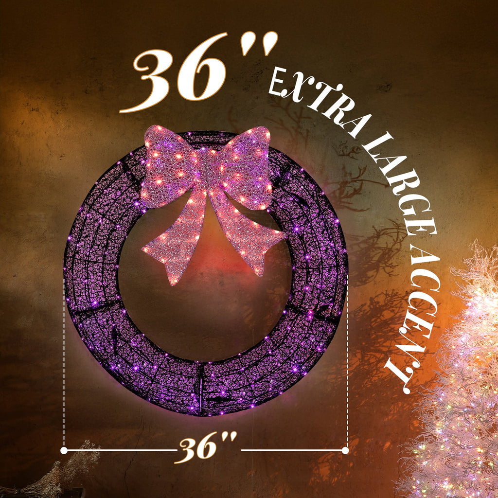 Ktaxon 36in Christmas Wreath Christmas Decoration Lighted Holiday Decor 175 Lights LED,Green
