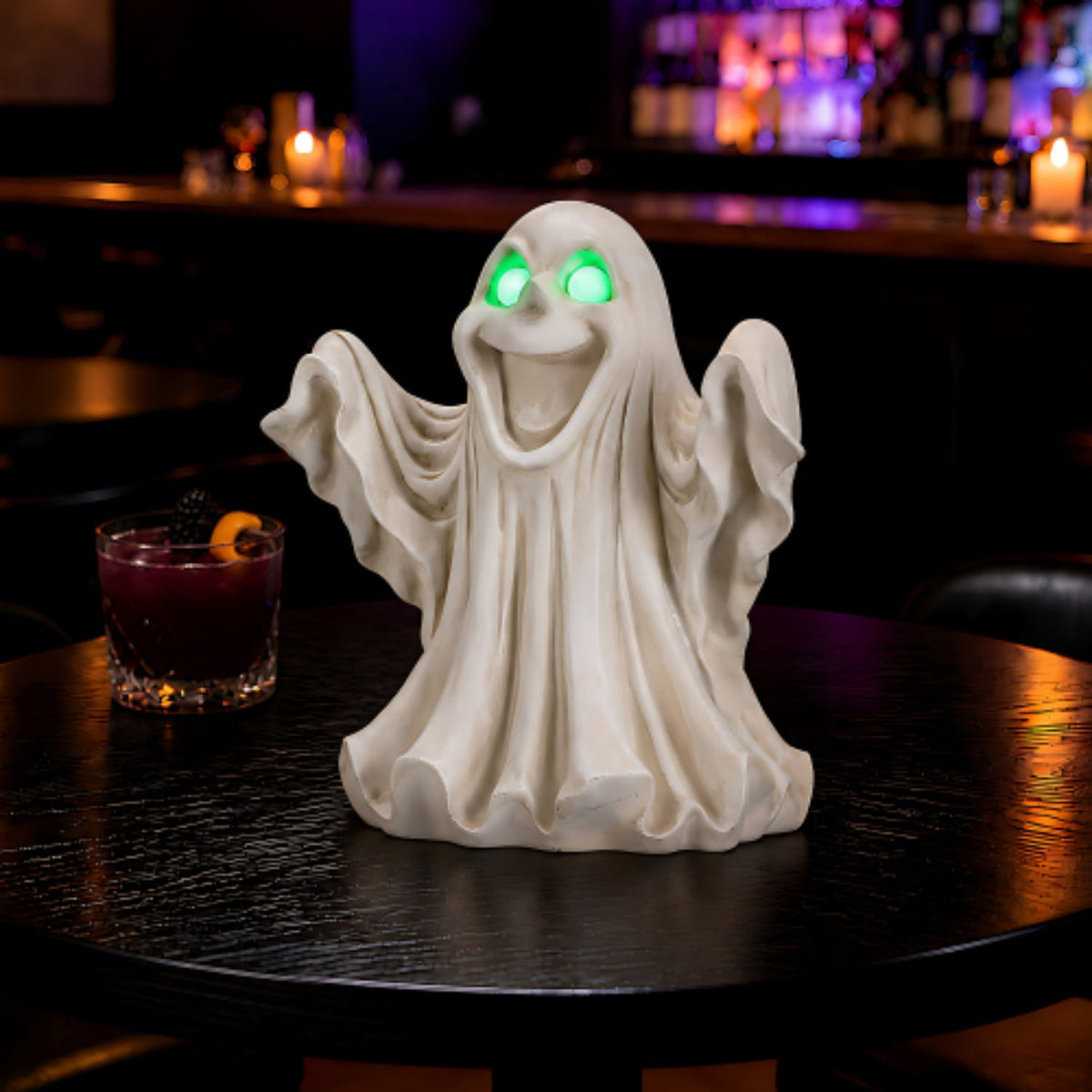 SpookHaven Halloween Jack‑O‑Lantern Pumpkin Mist Sprayer Figurine, LED Light‑Up Fogger with Witch Hat & Skull Decoration, Spooky Ornament for Tabletop Entryway Halloween Party Home Decor