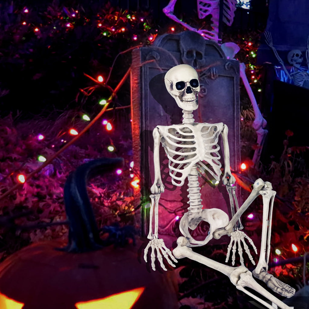 OZMI 5' 4" Tall Halloween Skeleton Decoration for Haunted House, 63 Inch Plastic Life Size Skull Skeleton for Halloween Party Haunted House Bar Yard Graveyard Decorations Party Supplies