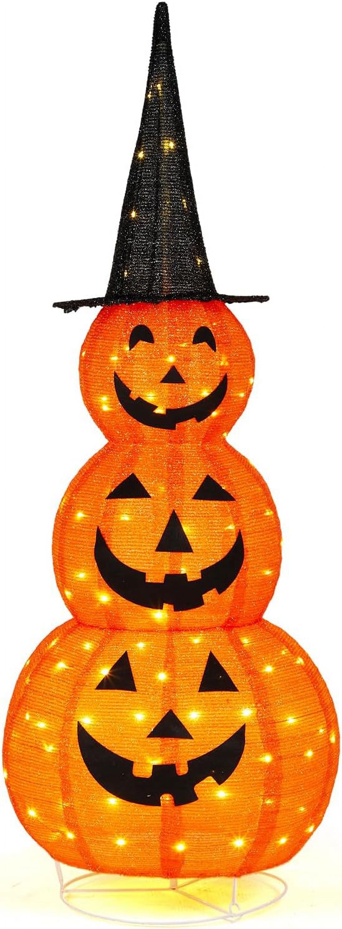 VINGLI 4FT Scary Lighted Halloween Decorations Outdoor, Pop Up Halloween Ghost Decorations, Light Up Ghost Decor with Pre-lit 135 LEDs, Cute Broom, Black Hat for Porch Yard Lawn Patio