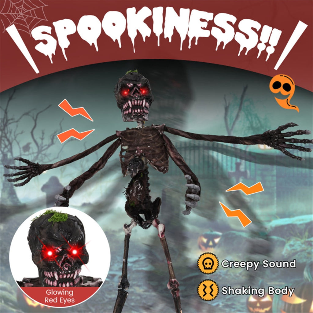 6ft Sound-Activated Halloween Skeleton Outdoor Decor with Flashing Red Eyes