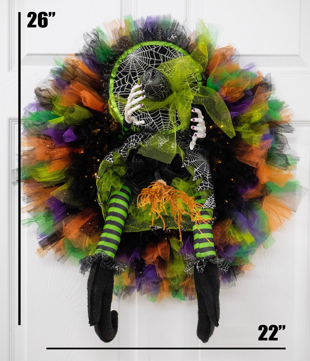 Crashed Witch Halloween Wreath with LED Lights