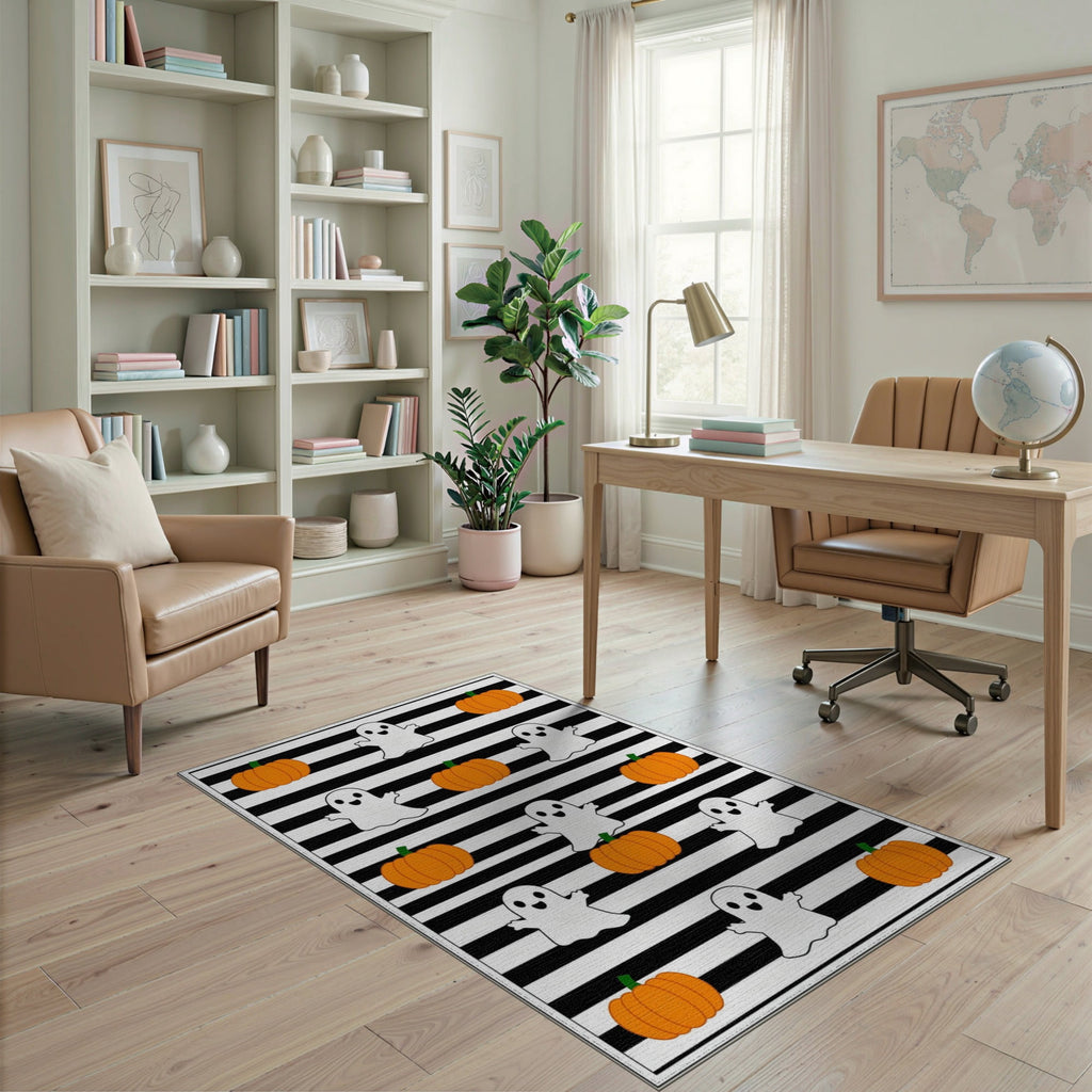 ODIKA Halloween Spooky Harvest Striped Welcome Ghosts Fallc Door Doormat Stain Resistant Low Profile for Dorm Room, Small Living Apartment