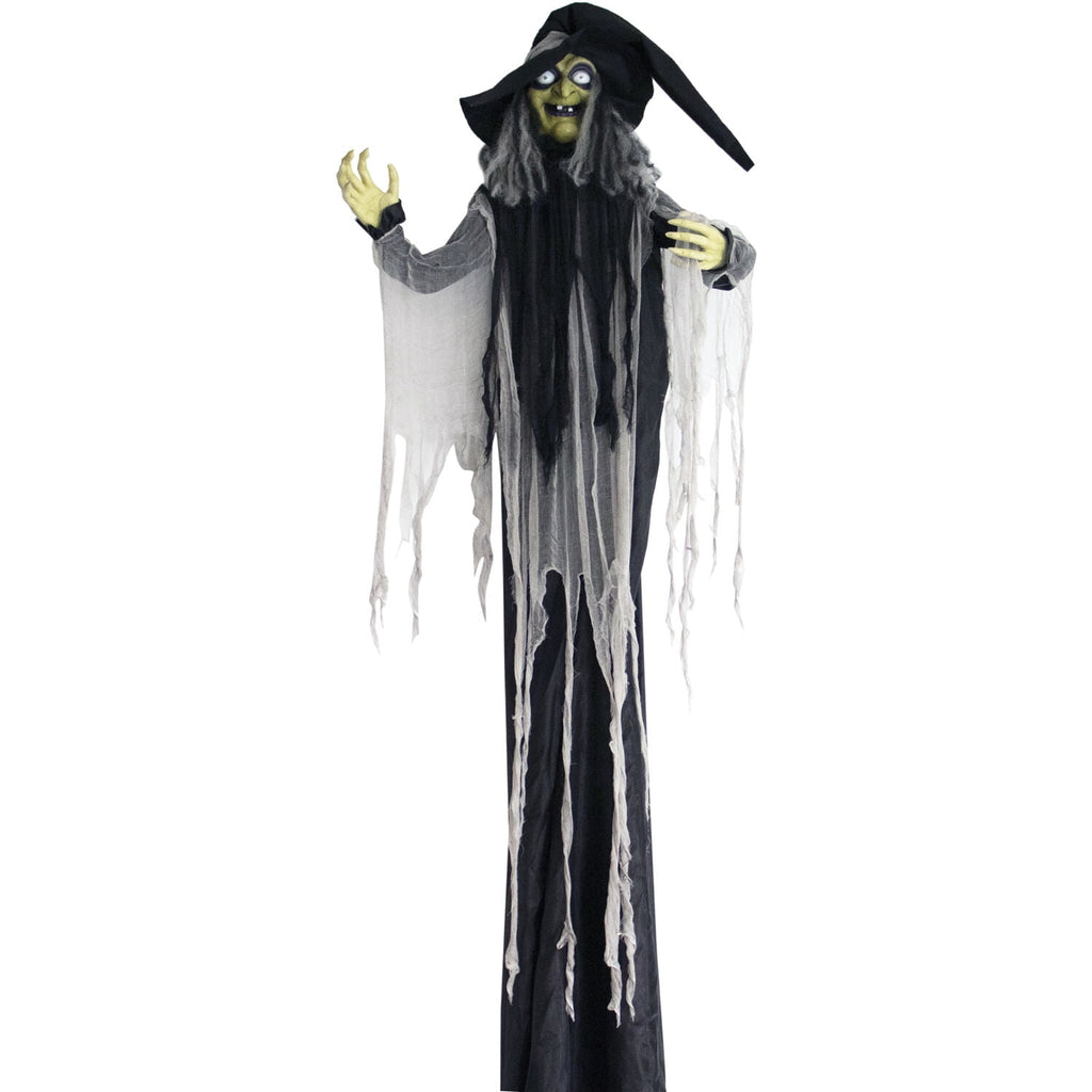 Haunted Hill Farm 6 ft Animatronic Talking Forest Witch with Movement and Lights for Scary Halloween Decoration, HHWITCH-44FLSA