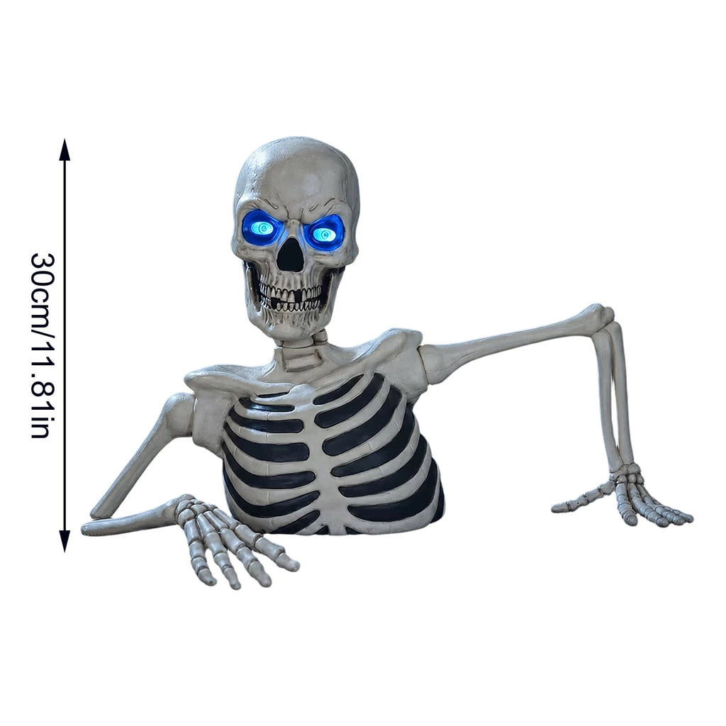 Halloween Giant Ground Breaking Skeleton with LCD Moving Eyes Halloween Dynamic Skeleton Decor Light-Up Ground Breaking Skeleton Scary Skull Stakes for Garden Lawn Holiday Decor
