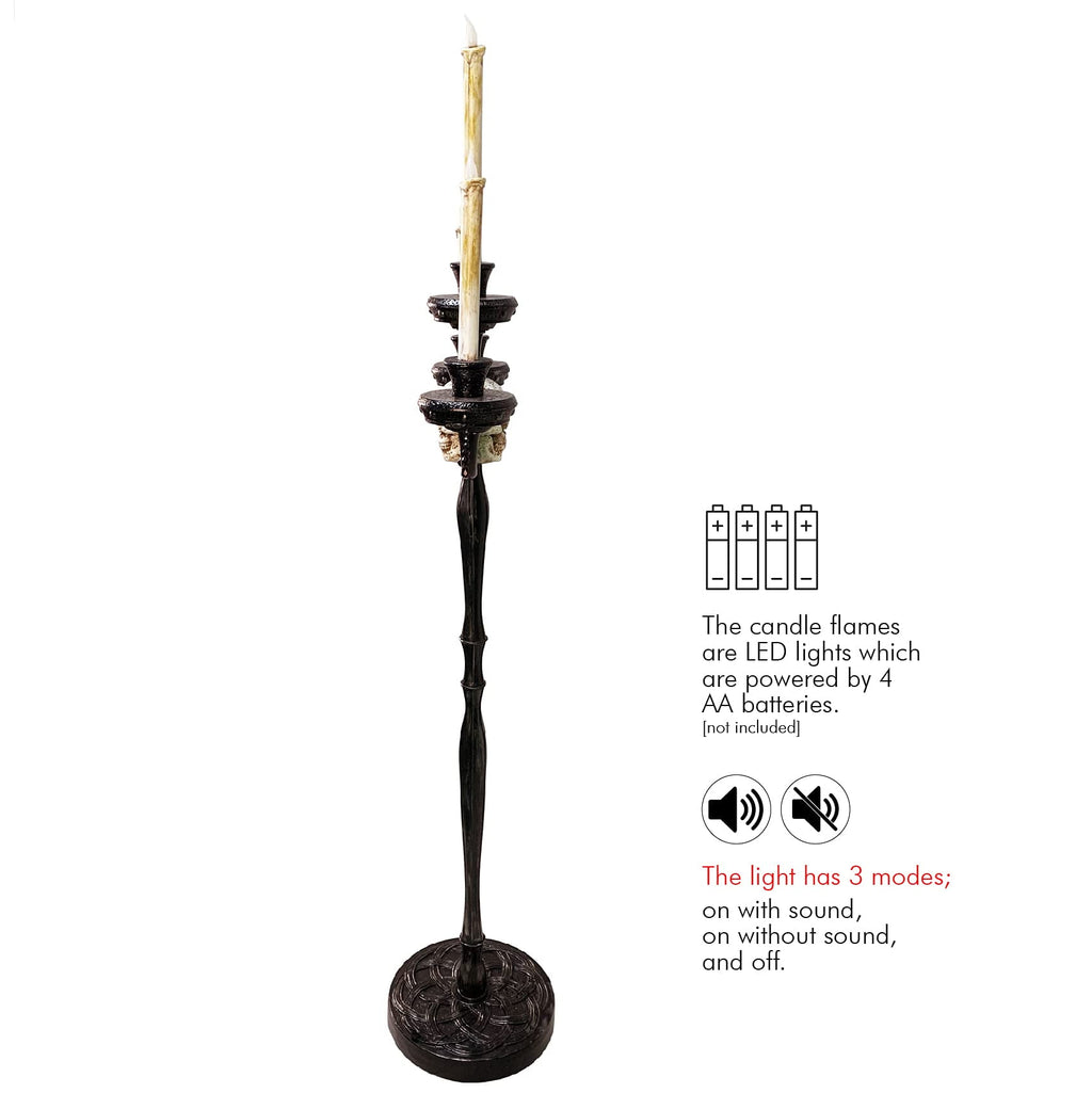 Skeleteen Animated Halloween Candelabra Decoration - Creepy Gothic Haunted Mansion Black Skull Floating Candle Holder Party Decorations Prop