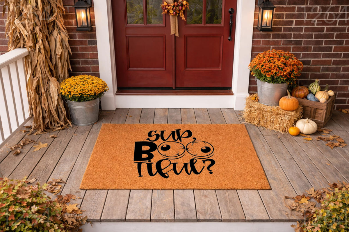 Sup Boo Tiful Doormat, Funny Halloween Welcome Mat, Outdoor Entryway Door Mat (36x60 inches) WoodByStu 1264