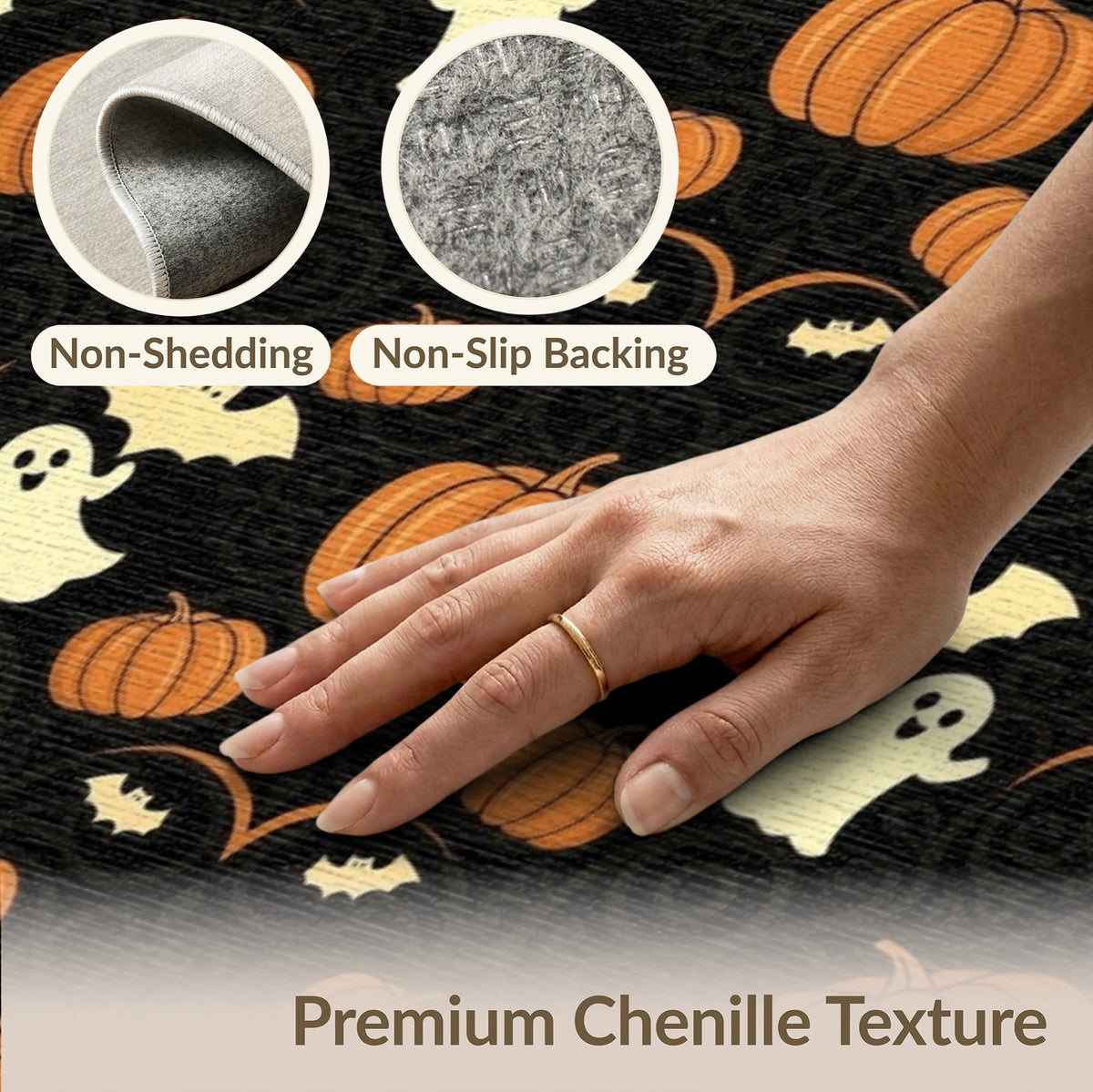 ODIKA Retro Halloween Welcome Featuring Ghosts Pumpkins Bats Skulls Non-Slip Flatwoven for Living Room, Under Sectional, Family