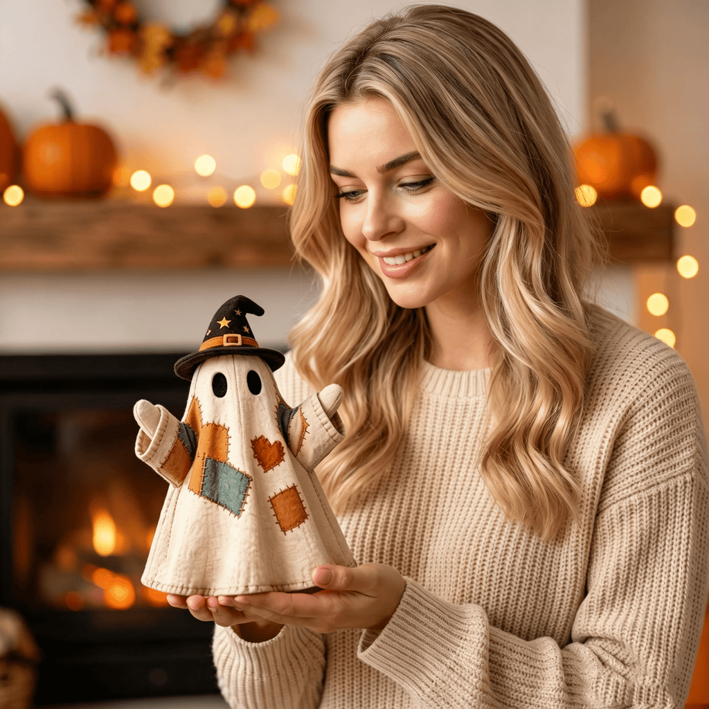 Halloween Decorations Outdoor, Lighted Hanging Ghost Decor with Witch Hat & Broom, LED Flying Ghost Decoration for Porch, Yard, Tree, Patio, Haunted House & Indoor Party 43.3in