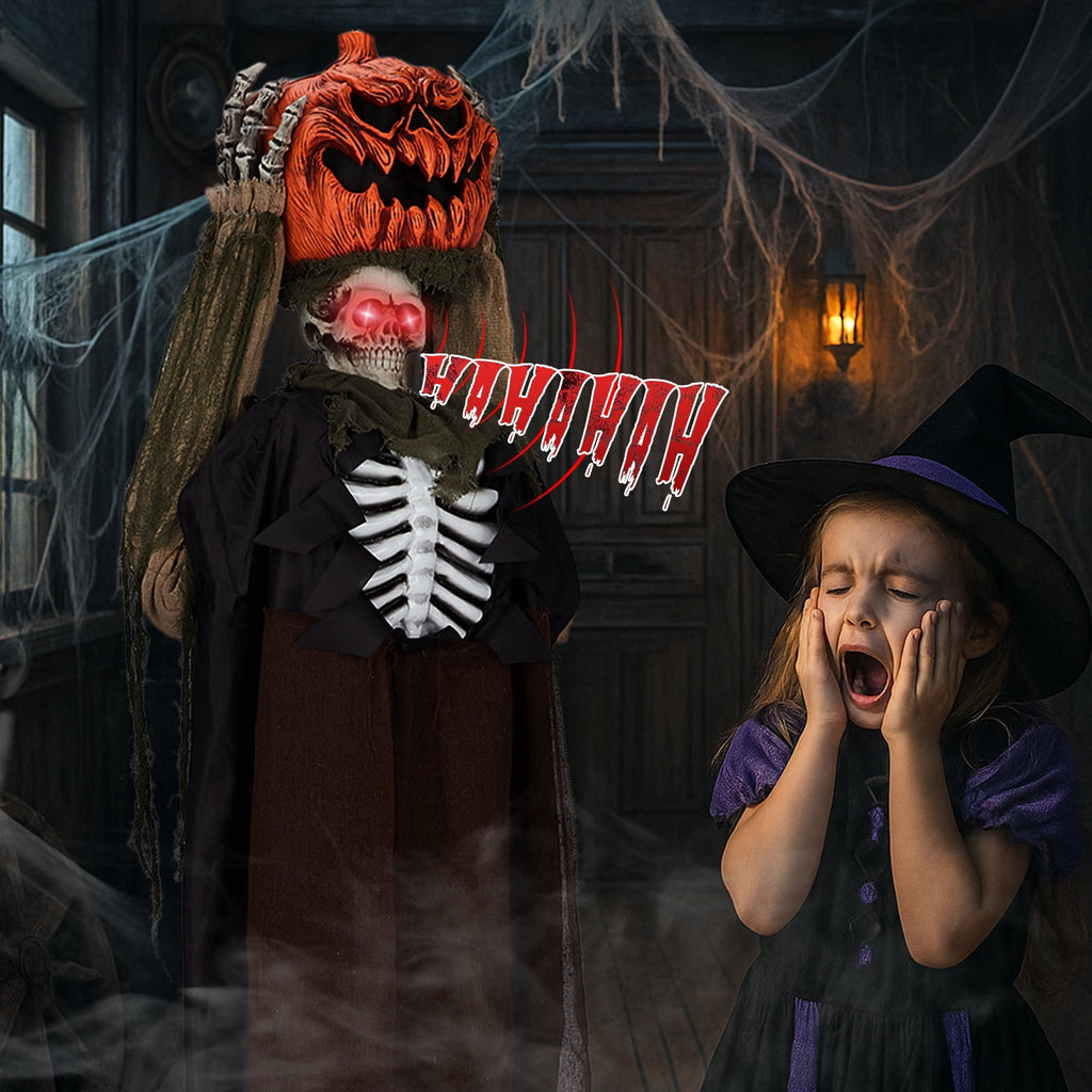 6ft Ghost with The Pumpkin Head Halloween Animated Animatronic Decoration w/ Pre-Recorded Screaming Ktaxon