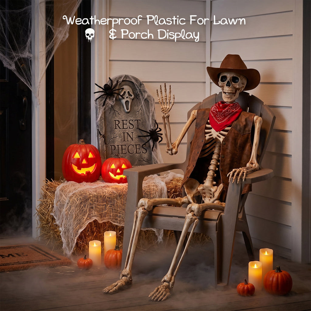 Ayieyill 5.4ft Halloween Skeleton Decorations, Weathered Posable Skeleton Decor for Halloween Decorations Outdoor Indoor