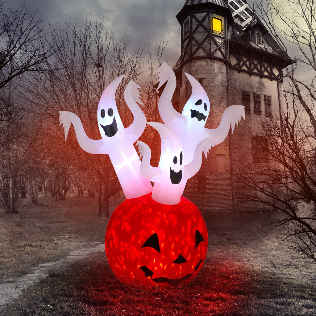 5.9ft Halloween Inflatable Pumpkin Ghost with LED Lights Scary Blow Up Yard Decor 1 Pack Set