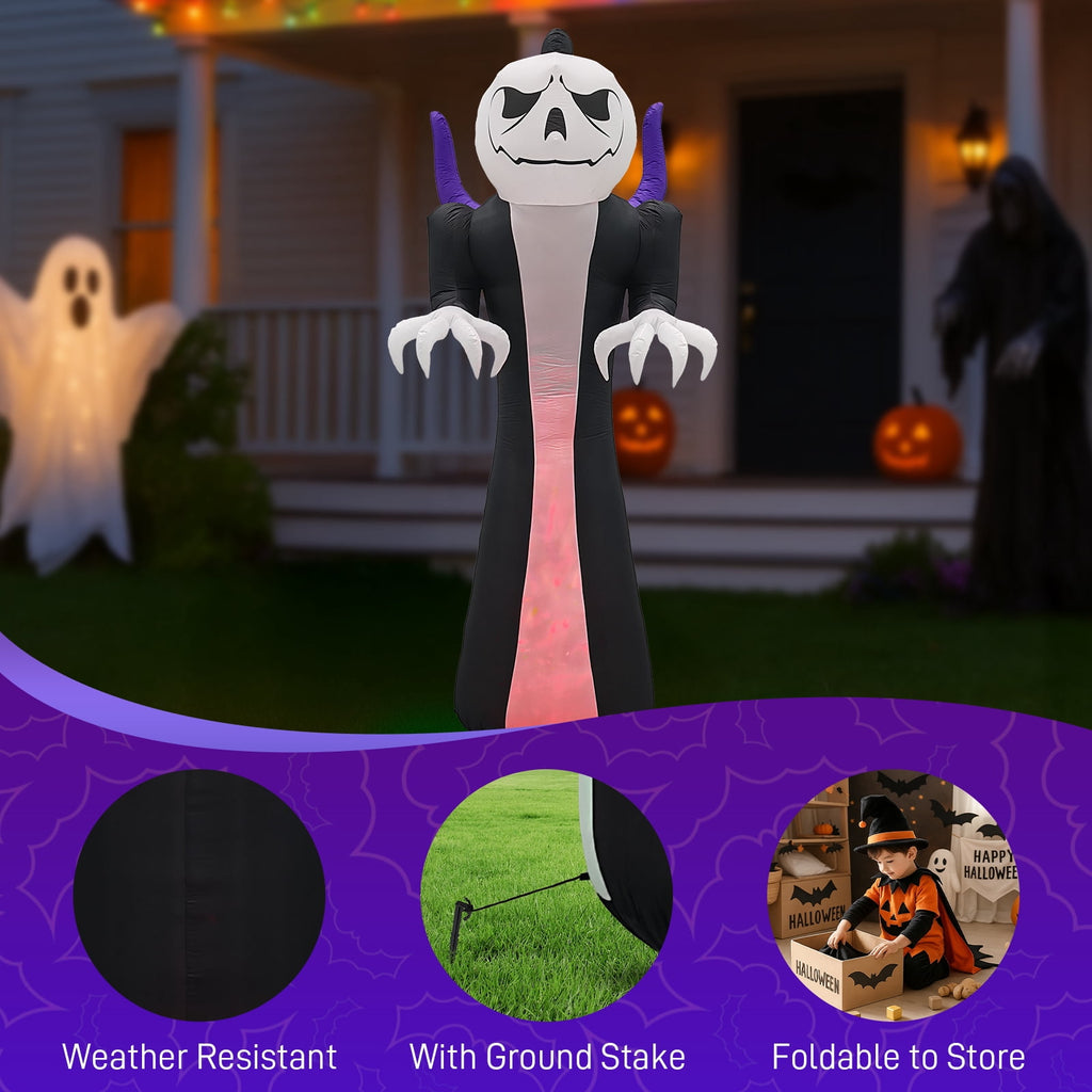 12ft Giant Halloween Inflatable Grim Reaper with Pumpkin Head and 3 Color LED Flame Decor