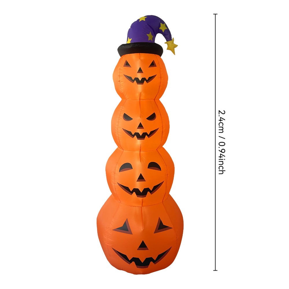 8FT Inflatable Stacked 4 Pumpkins Tower with Wizard Hat, LED Light Up Blow Up Pumpkin Yard Decoration, Waterproof Outdoor Halloween Lawn Ornament for Front Yard Garden Party