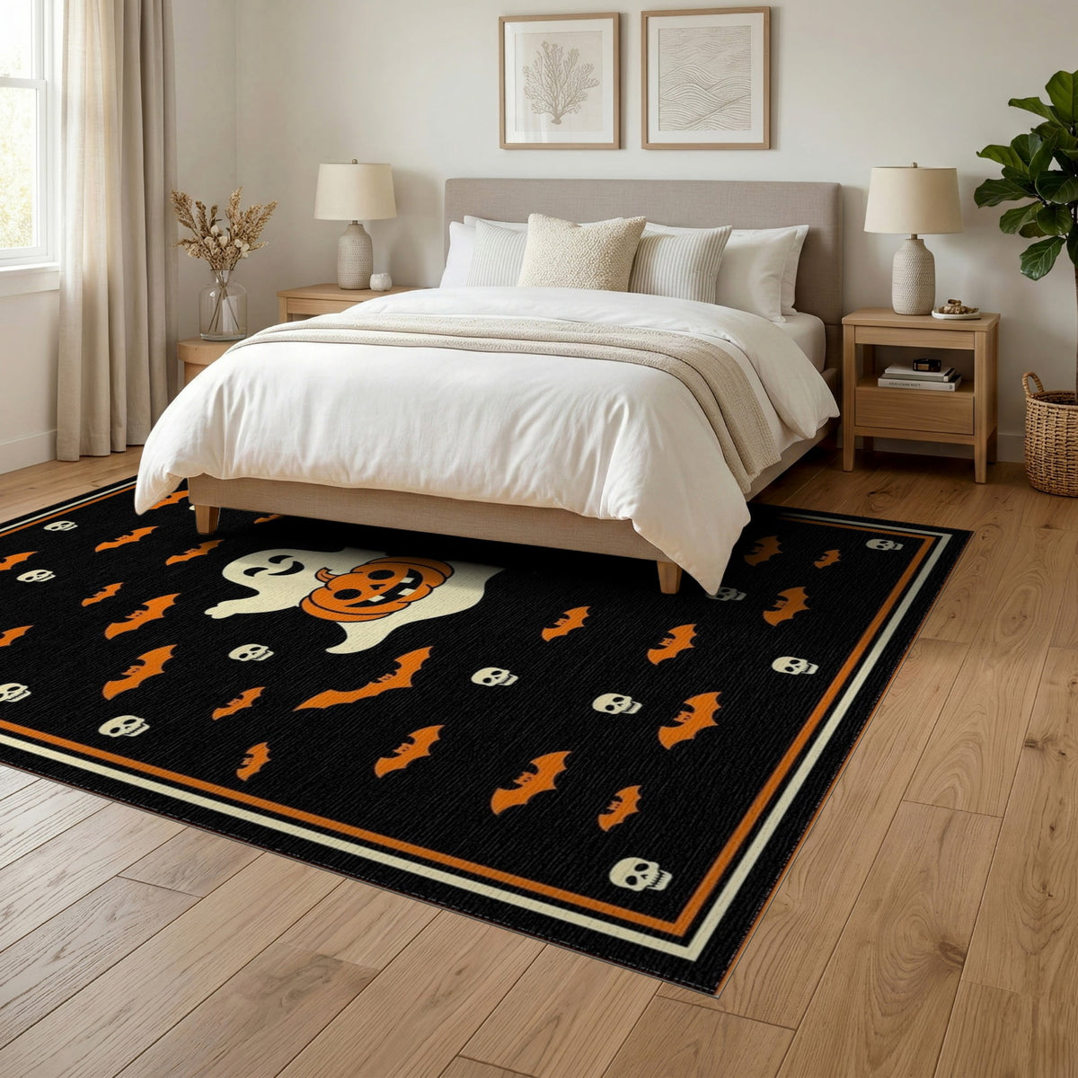 ODIKA 8'x10' Washable Area Rug Halloween Harvest Spirits Grinning Lantern Entrance Doormat Door for Living Room, Under Sectional, Family , Durable, Non-Slip