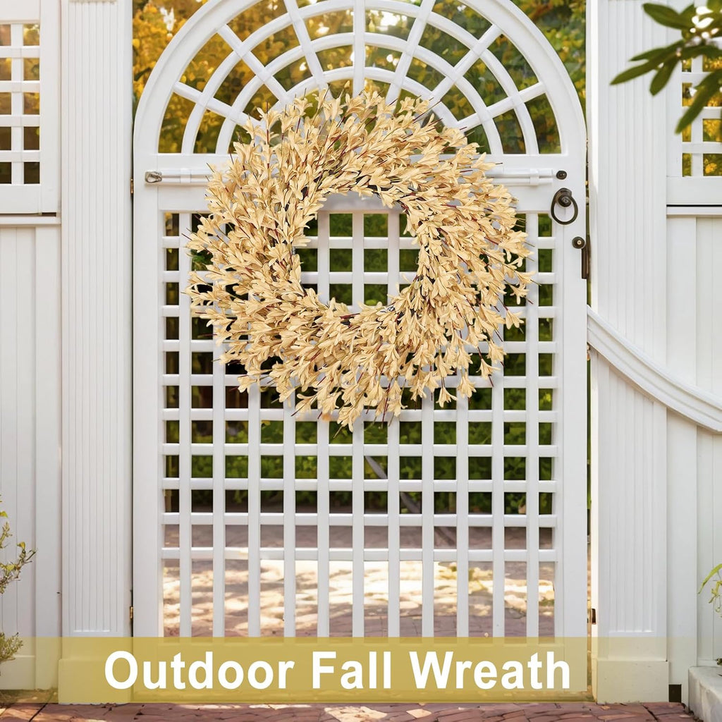 26 Inch Realistic Fall Wreaths for Front Door Outside Autumn Wreath Outdoor Indoors Fall Decorations for Home Thanksgiving Halloween Holiday Decorations Clearance for Wall Porch Door (Wheat)