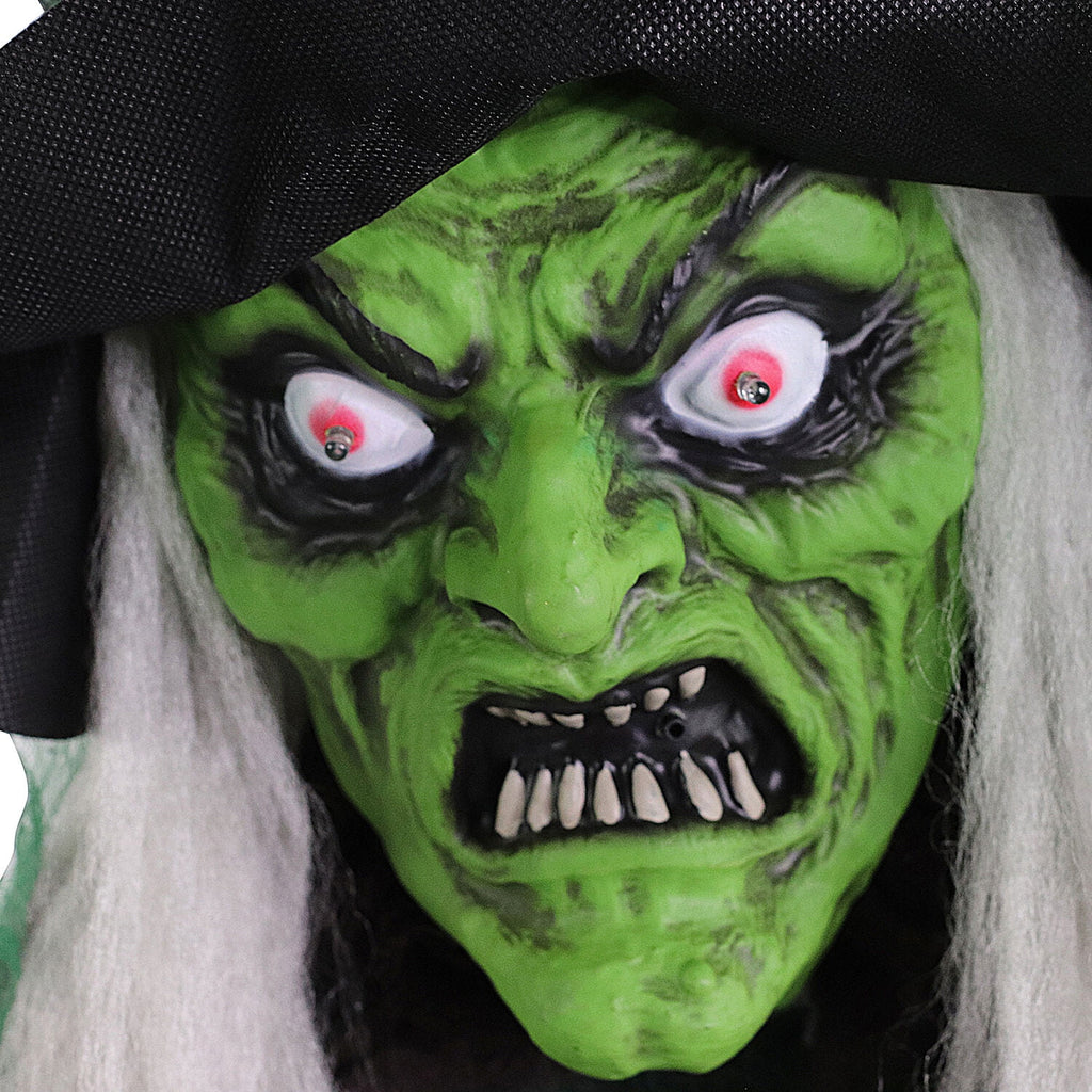 Haunted Hill Farm 6 ft Animatronic Talking Forest Witch with Movement and Lights for Scary Halloween Decoration, HHWITCH-44FLSA