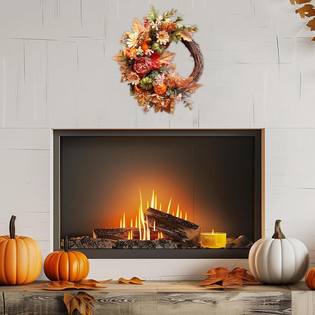 24 Inch Fall Wreaths for Front Door Outside, Fall Door Wreath with Pumpkins,Dahlia,Sunflowers, Maple Leaves,Autumn Wreaths Decorations for Harvest Thanksgiving Halloween Indoor Outdoor Home Decor