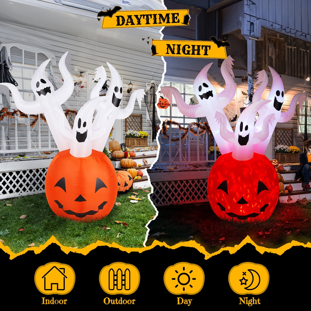 5.9ft Halloween Inflatable Pumpkin Ghost with LED Lights Scary Blow Up Yard Decor 1 Pack Set