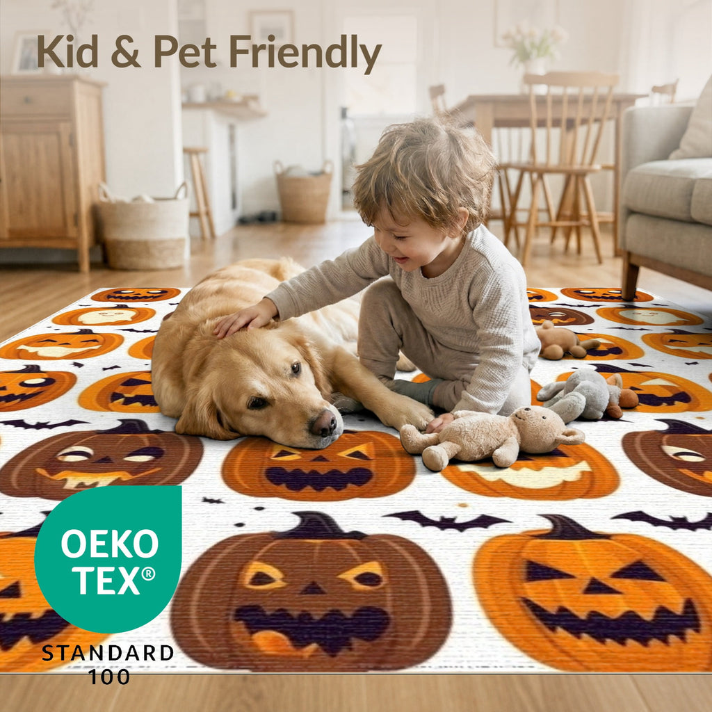 ODIKA Halloween Ghost Pumpkin Bat Skull Welcome Doormat Fiber Door for Dorm Room, Small Living Apartment, Stain Resistant Low Profile
