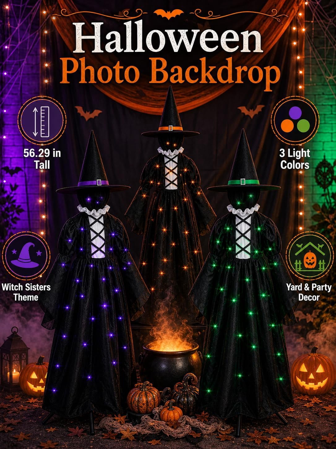 3 Lighted Witches Halloween Yard Decorations, 59 in