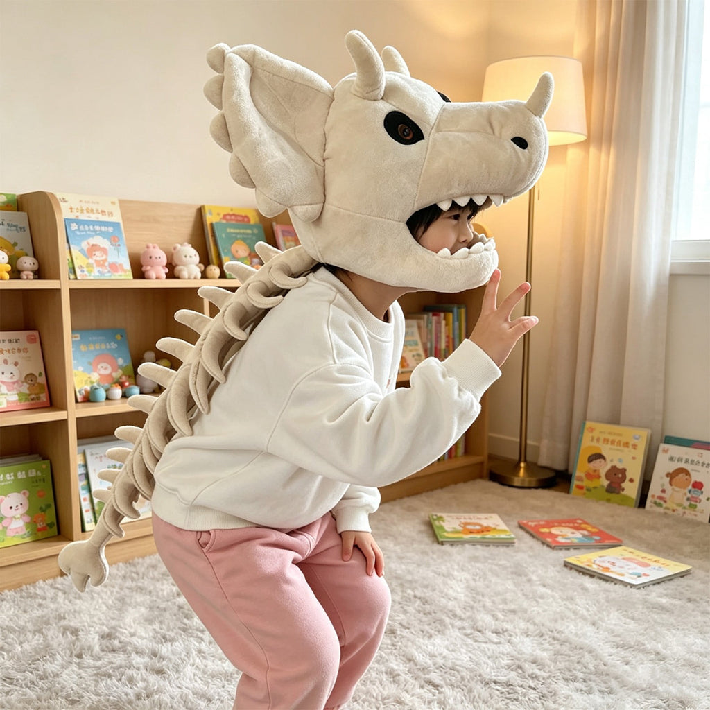 1 Pc Realistic Dinosaur Skeleton Costume Set Headpiece and Spine Dinosaurs Fossil Jumpsuit Stuffed for Halloween, Perfect Holiday Gift Halloween Gift Birthday Gift, 31.5 Inch, White Musical Style