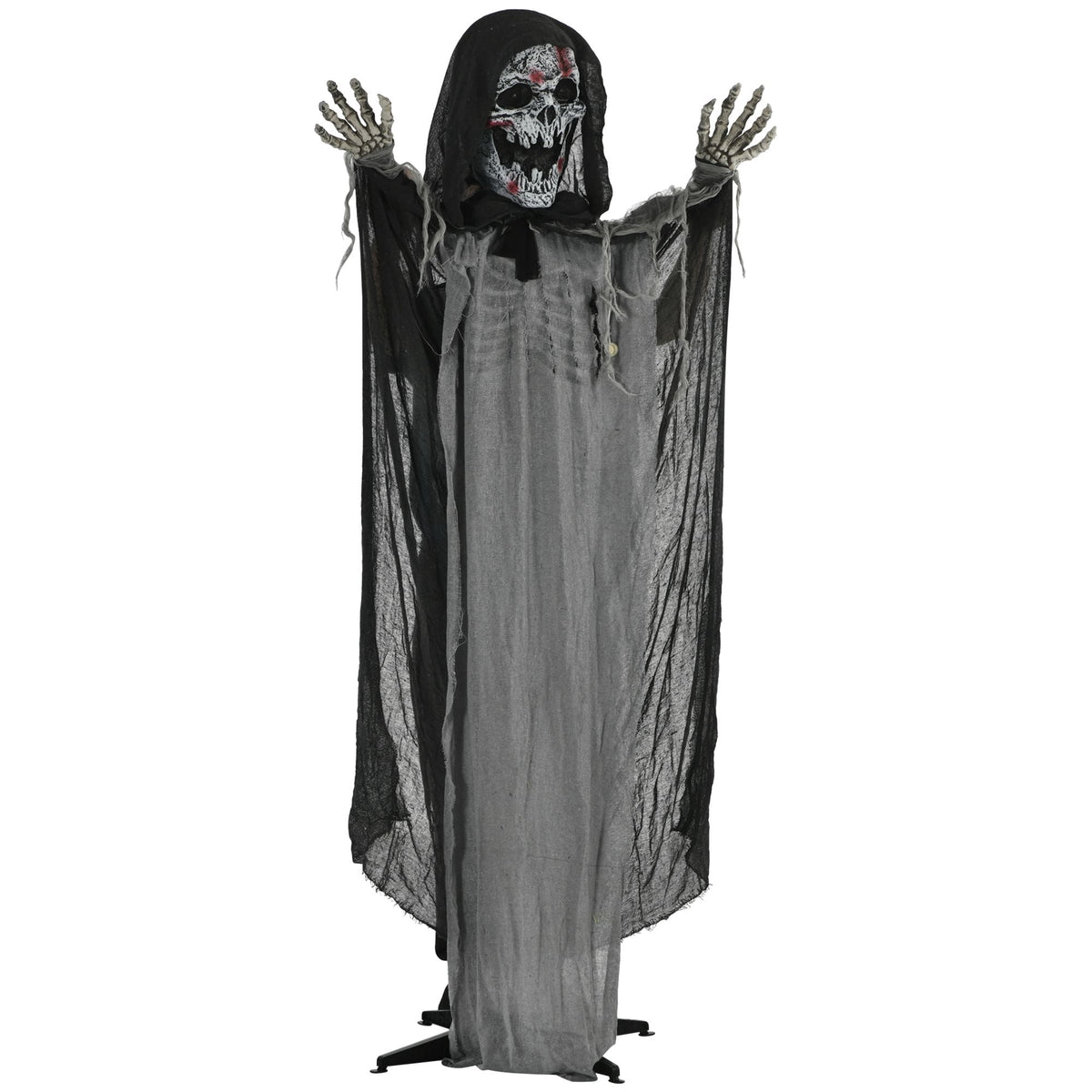 Halloween Decoration Animatronic Skeleton Witch, 74-Inch Motion Activated Outdoor Prop with Sound and Light, Grey Polyester