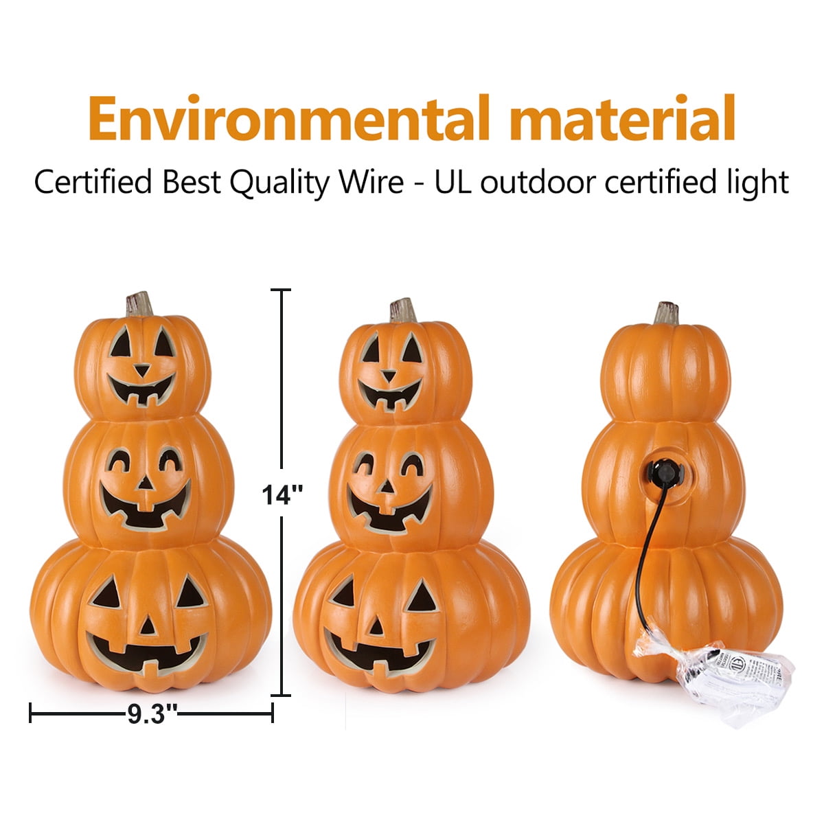 Gamexcel 21" LED Light-Up Jack O Lantern, Pre-lit Halloween Plastic Pumpkin Lights for Indoor/Outdoor Decoration - Angry Face