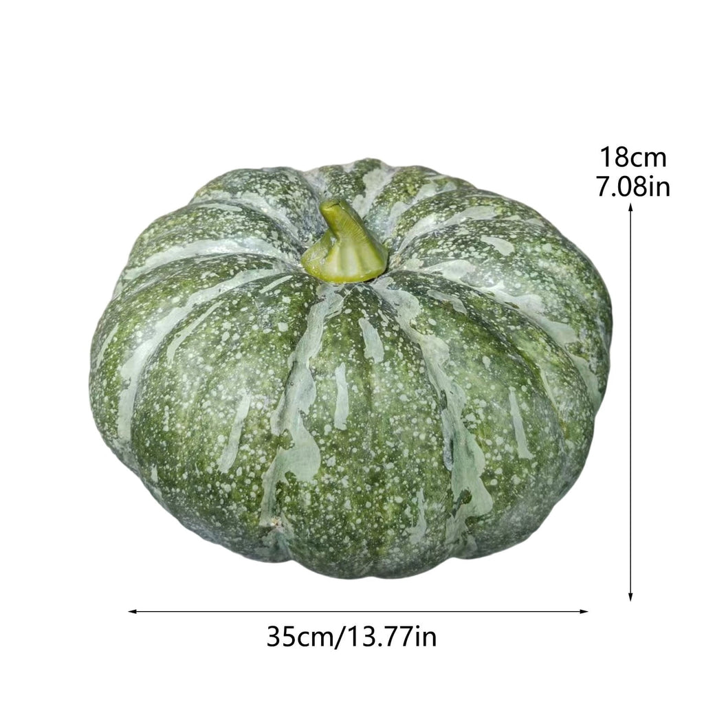 13.7" Halloween Foam Pumpkin Decorations, 2 Pack Artificial Pumpkins for Table Mantel Shelf Display, Fall Autumn Home Decor for Thanksgiving Party (Green)