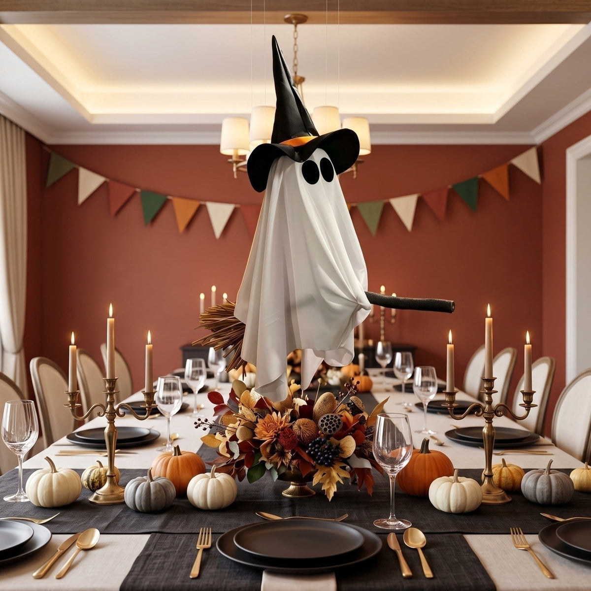 Halloween Decorations Outdoor, 4.5 FT Large Hanging Swing Ghost Halloween Decor with String Lights, Spooky Cute Ghosts Halloween Party Decorations for Front Porch Yard Tree